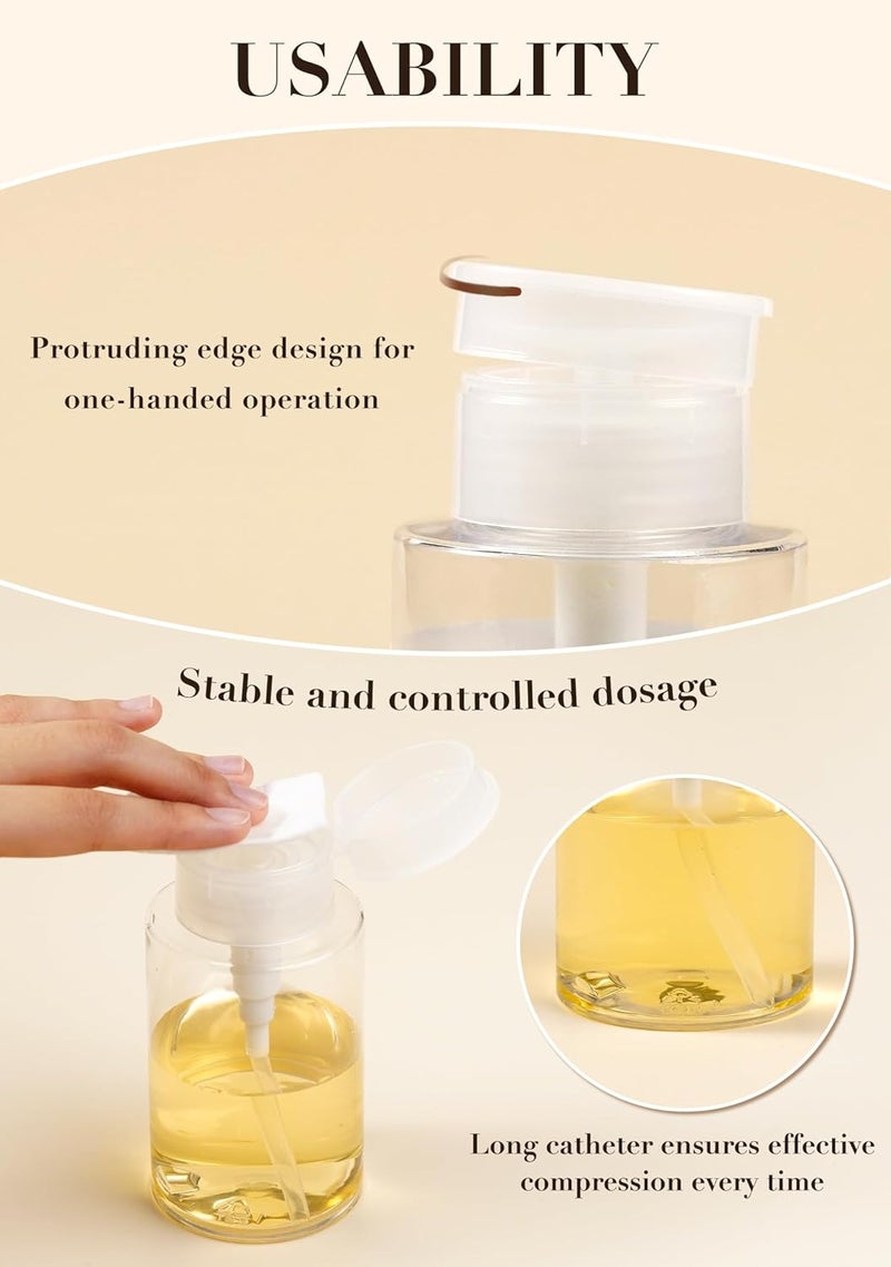 Eomhept 3 Pack Push Down Pump Dispenser, Empty Pump Bottle Dispenser with DlY Lables for Nail Polish, Makeup Remover, Alcohol, Facial Toner 5.1oz/150ML - Image 4